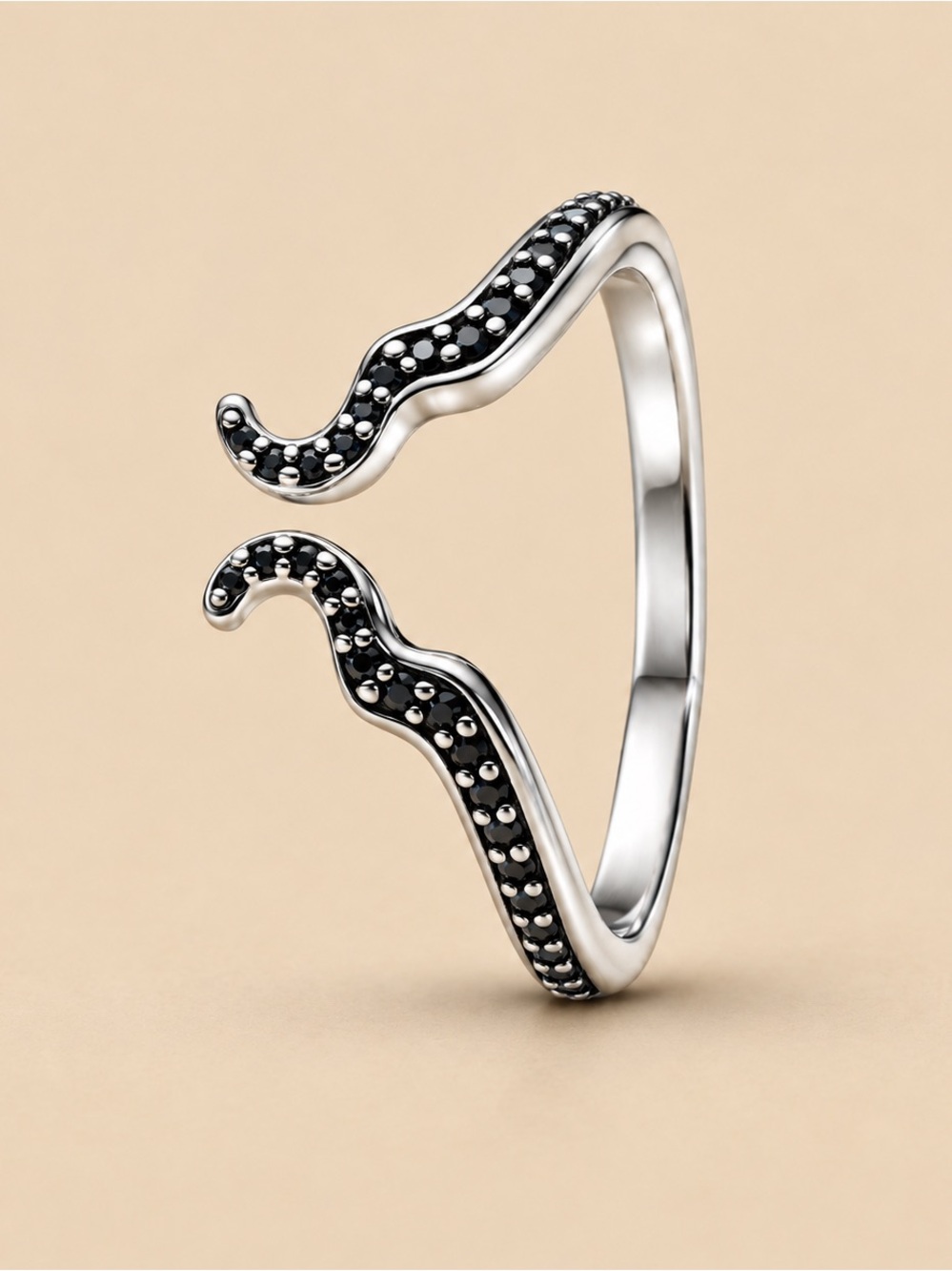Sterling Silver Open Wave Ring with Black Accents